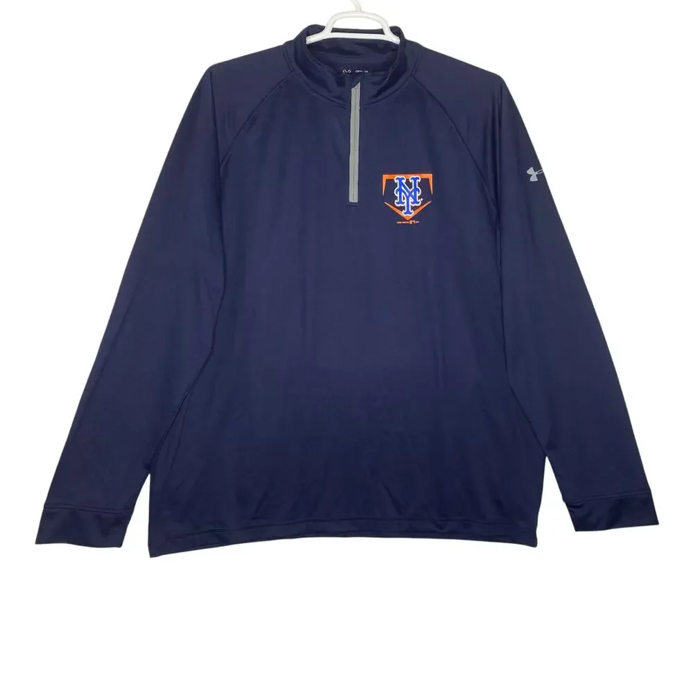 Under Armour NY New York Mets Heat Gear Pullover Shirt Blue 1/4 Zip MLB 2XL
